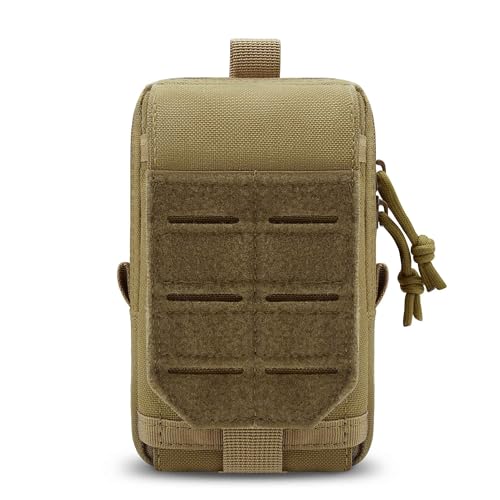 Molle Phone Pouch, 2 Piece 1000D Laser-Cut Tactical Small Molle Admin Pouch, Hook & Loop Heavy Duty Belt Molle Pouches for Belt Backpack Vest - color: 1 Piece Tan