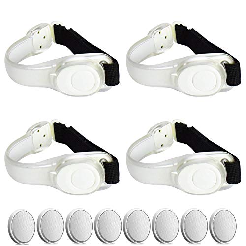 Premium LED Light Up Armband, Reflective Adjustable Wearable Silicone Running Belt Strap/Waterproof Glow in The Dark for Running Jogging Walking Cycling Concert Camping Outdoor Sports - color: White - 4 Pack