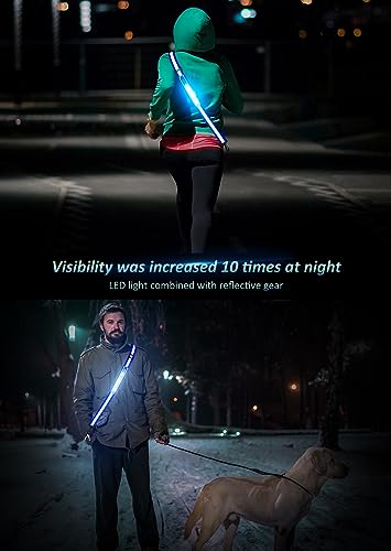 Ylzzrs LED Reflective Belt Sash Walking Gear,Safety Lights for Walkers at Night,High Visibility Safety Rechargeable Reflective Running Gear for Men Women Kids Night Dog Walking Gear - color: Blue