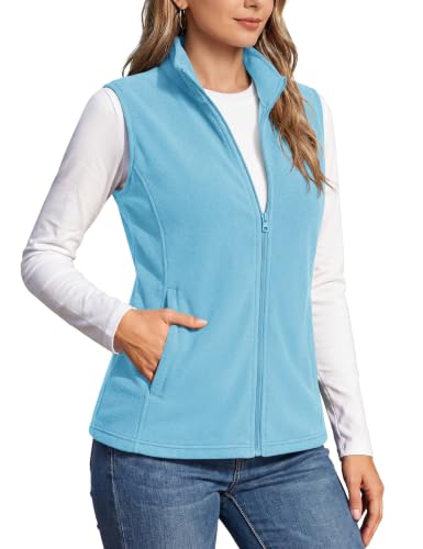 TACVASEN Women's Fleece Vest Outerwear Lightweight Sleeveless Zip Up Jacket - color: Aquablue, size: Medium