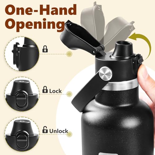 EIPOSAU Auto Flip Lid for Hydro Flask Standard Mouth Bottle, Spout lid for HydroFlask Narrow Mouth Bottle, Replacement Lid with Button Lock - color: Black