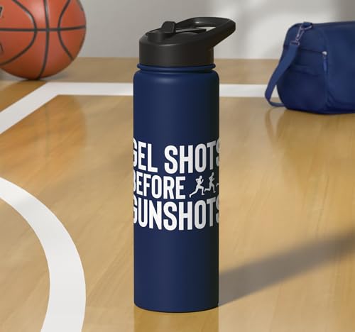 Gel Shots Before Gunshots Half Marathon 13.1 Runner Stainless Steel Insulated Water Bottle - color: Navy Blue