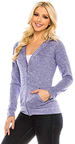 Eevee Women's Full Zip Hoodie - Lightweight Jacket Active Sweater Hooded Sweatshirt Slim Fitting Yoga Activewear - color: Act Purple, size: Small