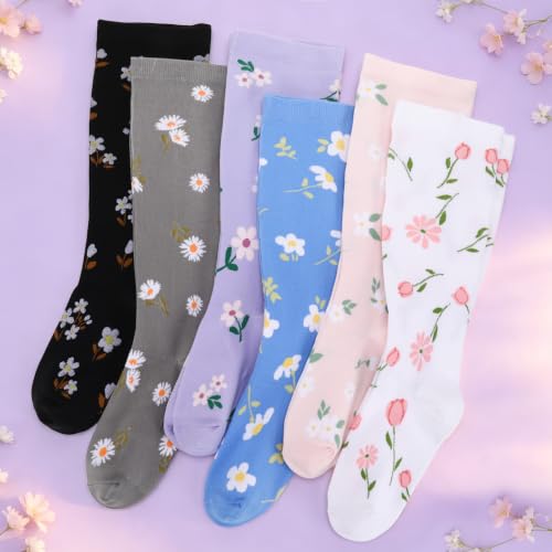 Jspupifip 6 Pairs Plus Size Compression Socks for Women, Wide Calf - color: Black, Pink, Blue, White, Gray, Purple, size: XX-Large