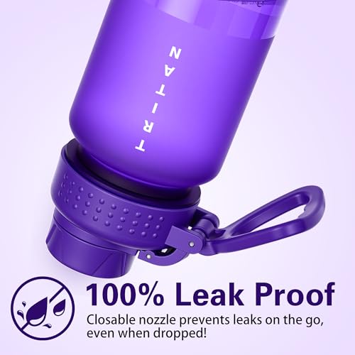 OLDLEY 32 oz Water Bottle with Handle, BPA-Free Tritan Reusable Sports Water Bottle with Leak-Proof Dust Lid, Wide Mouth, Cup Holder Friendly, Half Frosted Clear Bottle for Gym, Travel, Work,Purple - color: Purple