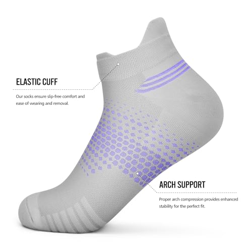 PAPLUS Ankle Compression Socks for Women, 6 Pairs Cushioned Running Socks - color: Grey（6 Pairs）, size: Small-Medium