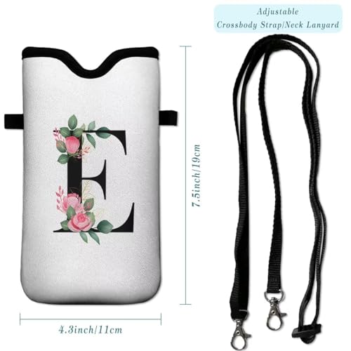 Cell Phone Sleeves Bag Case Crossbody Neoprene Holder Lanyard Phone Pouch for Women Men 7.5 X 4.5 Inches - Letter_E - color: Letter_E