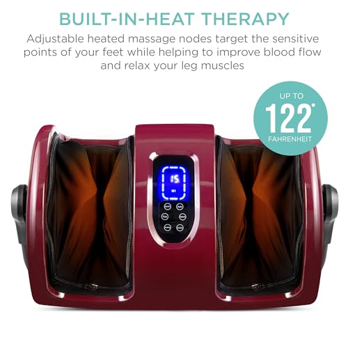 Best Choice Products Shiatsu Foot Massager with Heat for Plantar Fasciitis & Neuropathy, Kneading Foot & Calf Massager with Remote, 360° Adjustable Handle, Rolling & Compression Massage - Red - color: Red