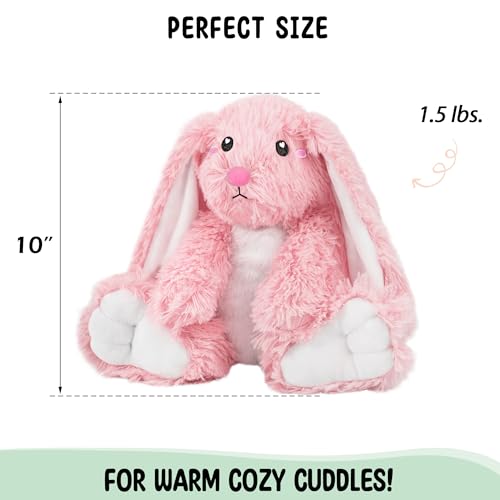 Bunny Microwavable Stuffed Animal – 1.5 lb Unscented Heating Pad Plush, Soft Cozy Bunny Toy for Relaxation and Comfort, Gift for Women, Girls, Adults & Kids by Happy Fuel, Pink - color: Pink Bunny