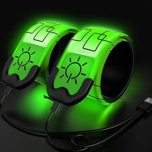 2 Pack LED Armband - Rechargeable Running Lights with Reflective Gear, High Visibility LED Wristband Lights - color: green