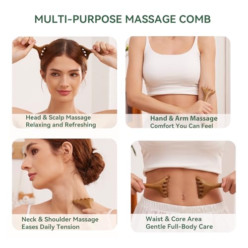Wooden Handheld Manual Massage Tools, Meridian Massage Brush, Scalp Massage Tool, Head Massager, Neck Massager, Back Massager Hand Held, Arm & Leg Massager, Green Sandalwood Lymphatic Massage Tools - color: Sandalwood Silence