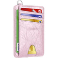 Slim Minimalist Front Pocket Wallet, RFID Blocking Credit Card Holder Wallet with Integrated D-Shackle for Men Women - color: Glossy Pink