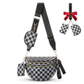 Cross Body Bag for Women Bum Bag Checkered Belt Bags Fanny Packs for Girls Travel Purse Fashion Waist Packs Crossbody Nylon Purse Trendy Shoulder Bags for Womens - color: Checkered Grey