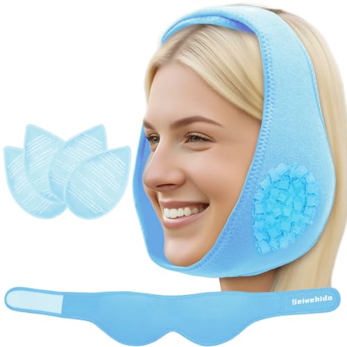 Wisdom Teeth Ice Pack Head Wrap Jaw Face Ice Pack with 4 Gel Packs - color: Light Blue