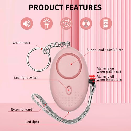 2-Pack Personal Safety Alarm Keychain (Pink+Green) - color: Pink+Green