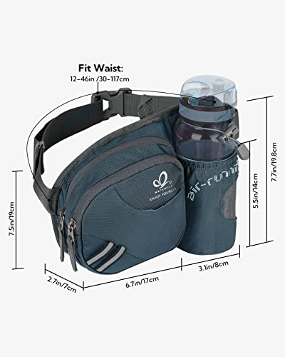 WATERFLY Fanny Pack Waist Bag: Waist Pack for Women Men with Water Bottle Holder Hiking Fanny Pack for Running Walking DogWalking Travel Cycling - color: dark blue