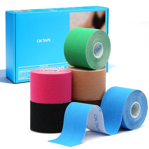 OK TAPE Kinesiology Tape (6 Pack) Latex Free Cotton Uncut 2in x 16.4ft - color: Mixed Color, size: 6 Rolls