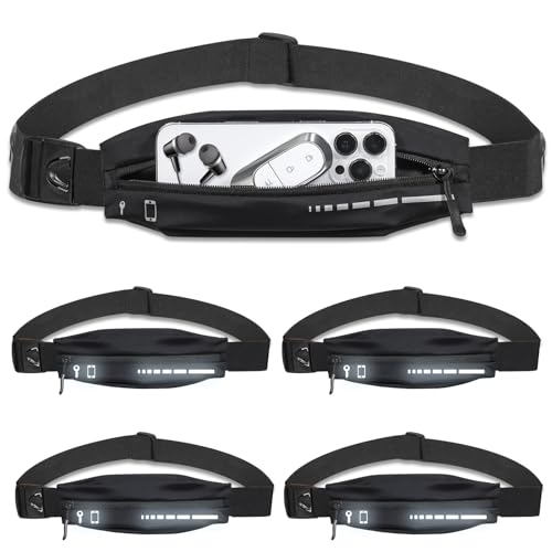 Slim Running Belt for Women Men, Runners Fanny Pack Phone Holder Waterproof Waist Pack for Jogging Walking (4, Black)