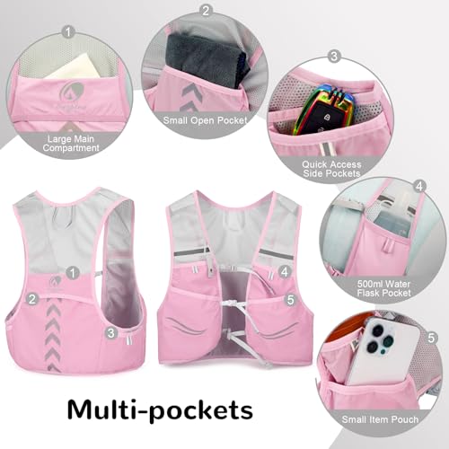 Hydration Running Vest with 2pcs 500ml/17oz Water Bottles, M/L - color: Pink, size: M: 27.6" - 43.3"