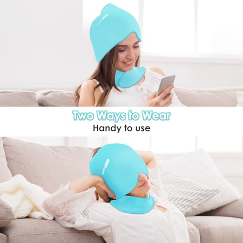 ComfiTECH Migraine Relief Cap, Head Neck Ice Pack Wrap Gel, Mint Green, M - color: Mint Green