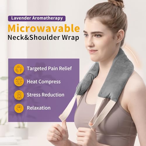 Neck Heating Pad Microwavable with Machine Washable Cover Weighted Microwave Heating Pad Neck Wrap for Shoulder Back Pain Relief, Warm Rice Bag Pack for Cramps Hot Cold Therapy 1.5lbs Lavender Scented - color: Gray
