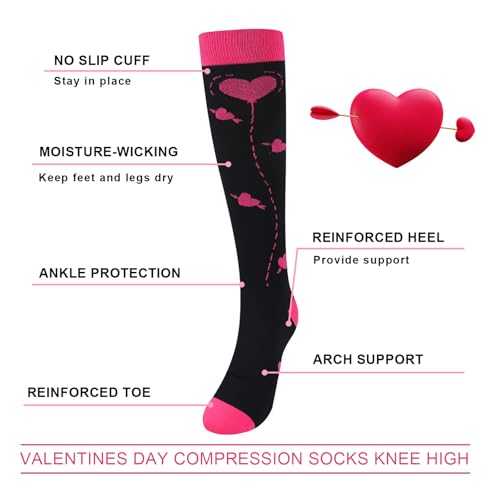 Junely Compression Socks for Women Knee High Socks Funny - color: Heart Pink