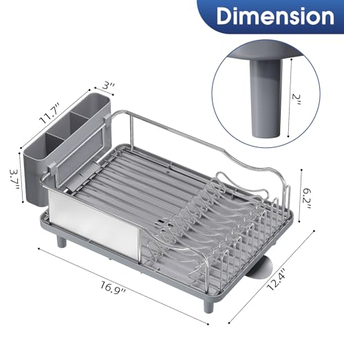 Urackify Stainless Steel Dish Drying Rack for Kitchen Counter, 16.9" x12.4" - color: Gray