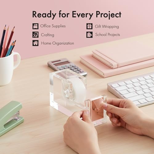 OfficeGoods Acrylic Tape Dispenser, Aesthetic and Compact Design, Rose Gold - color: Rose Gold