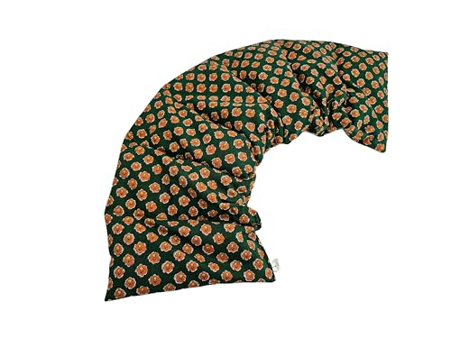 Microwavable LOVEwrap Neck & Shoulder wrap -Heated microwavable Warming Soothing Muscle Pain Relief Fatigue Relaxation - Unscented 6 x 24 - Flax Seed - Green Orange Flower - color: Gertie Green