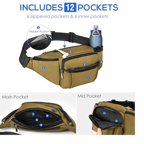 NOOLA Fanny Pack with Water Bottle Holder, Hiking Waist Bag for Men Women - color: Khaki