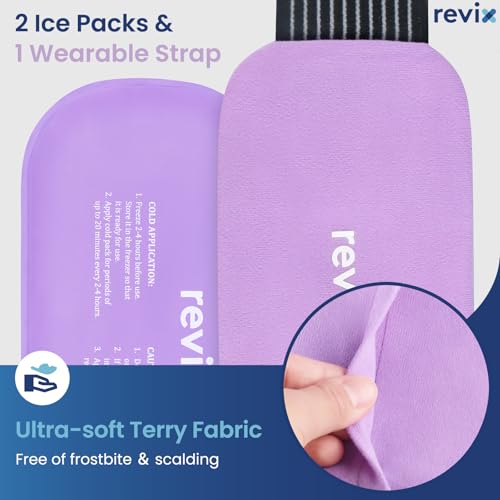 REVIX 2-Pack Gel Ice Packs Reusable, Hot Cold Gel Packs with Straps - color: Purple, size: Medium 10 x 5 Inch