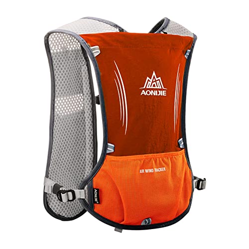 AONIJIE Running Vest Hydration Backpack 5L Unisex Trail Water Lightweight - color: Orange and No Water Bladder