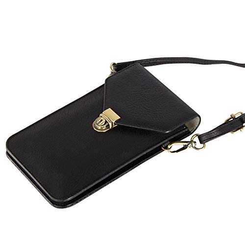 Small Cell Phone Purse, Synthetic Leather Crossbody Bag Dual Pockets Card Holder Neck Pouch with Adjustable Strap for iPhone X Xr 8 7 6s Plus, Galaxy S10 S9 S8 Plus, LG G8 ThinQ, Black - color: 02 Black