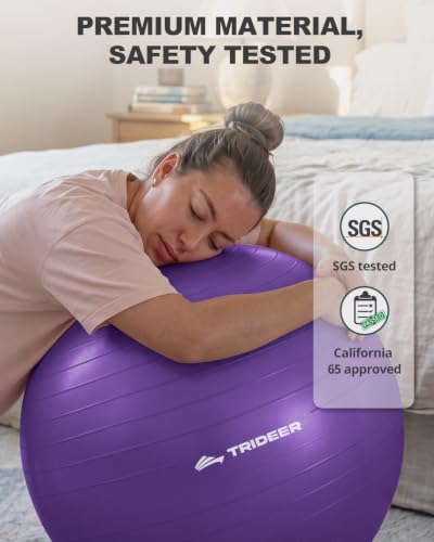 Trideer Yoga Ball for Exercise, Pregnancy, Exercise Ball, Pump Included - color: Purple, size: L(23-26ines/58-65cm)