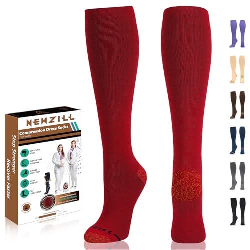 NEWZILL Copper Compression Dress Socks for Women & Men, 15-20 mmHg - color: Red, size: Small-Medium