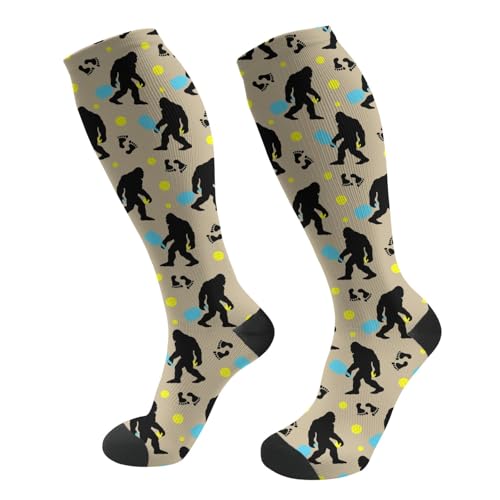 FREEHOTU Compression Knee High Socks for Women/Men Circulation 15-20 Mmhg - color: Pickball Sasquatch