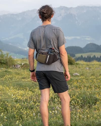 WATERFLY Water Bottle Fanny Pack, Hiking Hydration Belt for Women Men - color: Coffee Brown