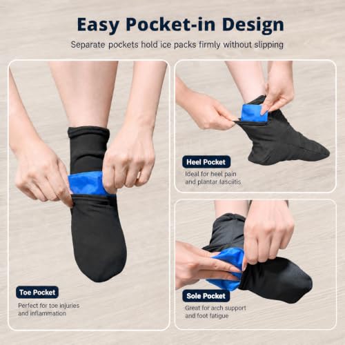Reusable Cold Therapy Socks, Gel Ice Pack for Feet Heels Injuries Swelling, Hot and Cold Therapy Socks for Plantar Fasciitis Neuropathy Chemotherapy Pain Relief for Foot Ankle (Black) - color: Black