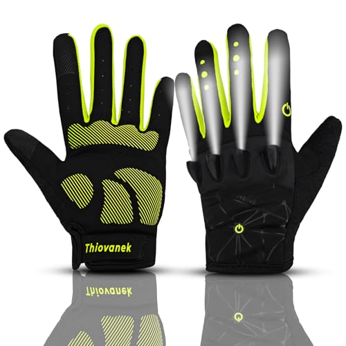 Full Finger Rechargeable 4 LED Flashlight Cycling Gloves for Men Gifts - color: Green, size: Xlarge