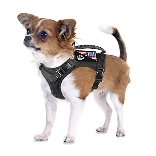 Tactical Dog Harness Tactical Puppy Vest with Rubber Handle K9 Military Adjustable Pet Vest Harness for Outdoor Training XS Dog Harness (Black Harness) - color: Black harness