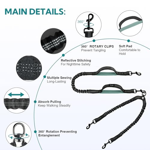 Hands Free Dog Leash 2 Dogs,Waist Leash for Dog Walking (Large) - size: Large