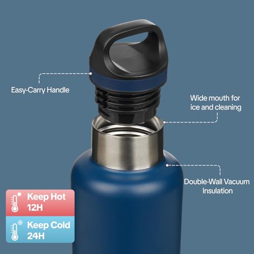 BJPKPK 32oz Insulated Water Bottle Stainless Steel Water Bottle with Handle - color: Drak Blue, size: 32 Ounces