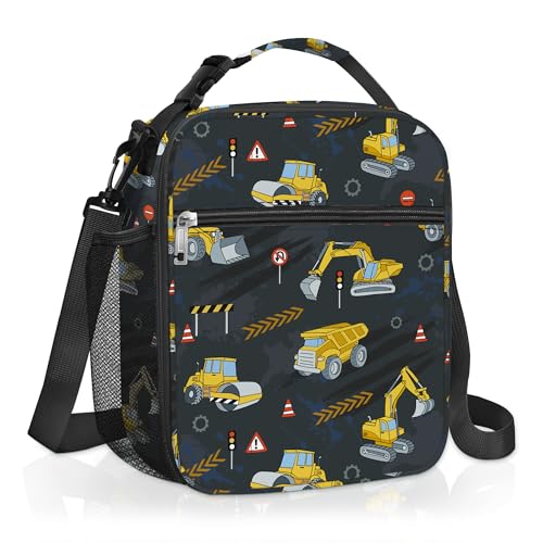 Clastyle Car Insulated Kid Lunch Bag for Boy Lunch Box, Black Truck - color: Black Construction Car