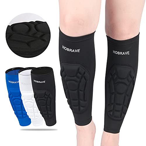 HOBRAVE 2PCS Soccer Shin Guards Padded Calf Compression Sleeves Supports for Shin Splint - size: Large