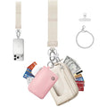 Dual Pouch Wristlet Keychain Wallet for Women, Coin Purse with RFID Blocking, Nylon Phone Wallet & Card Holder - color: Creamy Beige+Blush Pink