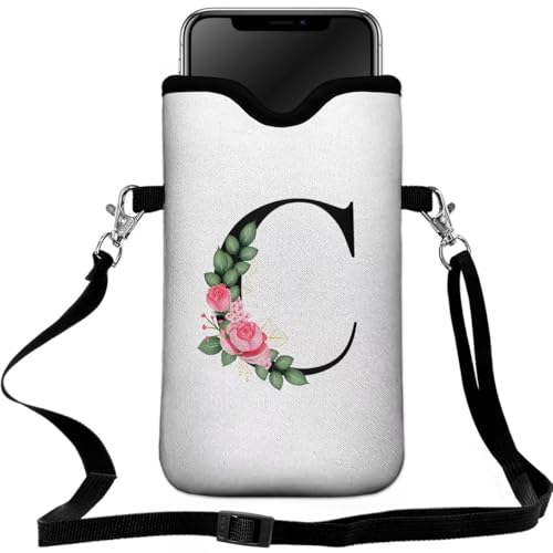 Cell Phone Sleeves Bag Case Crossbody Neoprene Holder Lanyard Phone Pouch for Women Men 7.5 X 4.5 Inches - Letter_C - color: Letter_C