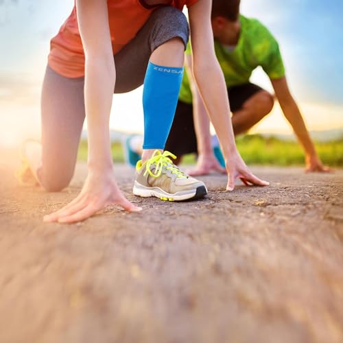 Zensah Calf/Shin Compression Sleeve - Made in the USA Single Leg Compression Sleeve for Shin Splint Relief, Recovery, Running - color: Aqua, size: Small-Medium