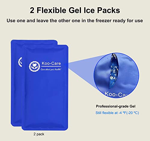 Koo-Care Gel Ice Pack for Injuries Reusable Flexible Cold Hot Therapy Compress for Head, Shoulder, Lower Back, Waist, Elbow, Knee, Ankle Pain Relief from Migraine, Post-Surgery 11x.5.9 Inch, 2 Pack - size: 11 x 5.9 Inch (Pack of 2)