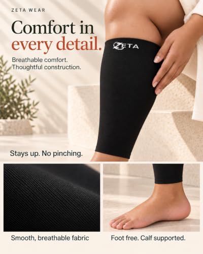 Zeta Wear Plus Size Calf Compression Sleeves for Women and Men, Wide Calf Footless 15-19 mmHg, 2XL-6XL - color: 3 Pair - Green, size: LXL