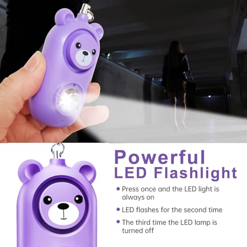 Personal Safety Alarm with LED Light, Rechargeable Cute Bear Design 130dB Self Defense Keychain Alarm, Emergency Security Alarm for Women Men Gilrs - color: Purple